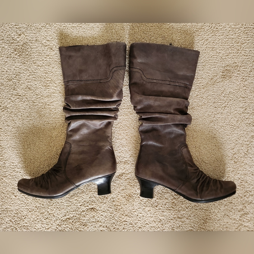 Rieker Womens Size 37 Gray Leather Slouch Heeled 13" Shaft Fashion Boots